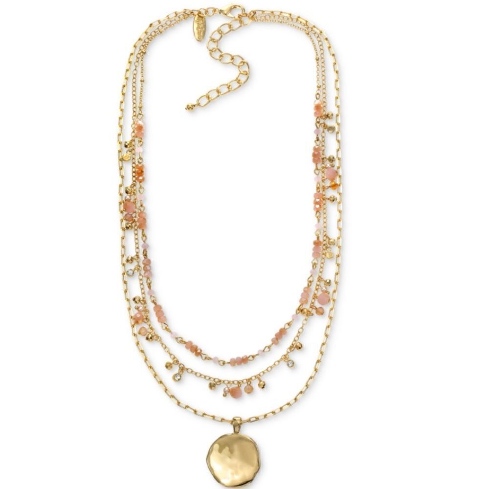 NWT Style & Co Gold-Tone Hammered Disc Beaded Layered Pendant Necklace